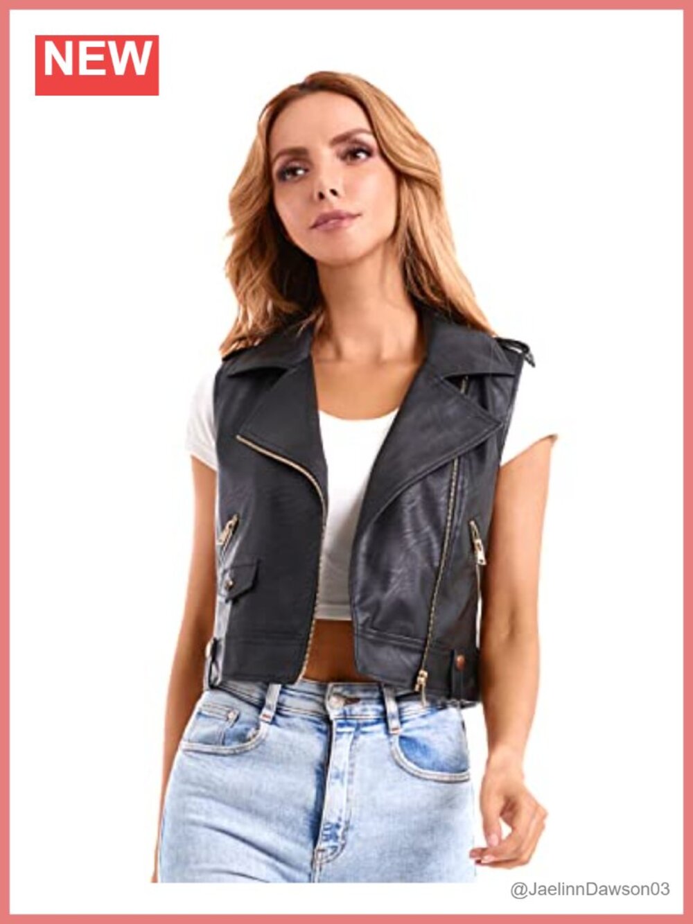 Faux Leather Vest Women Moto Biker Sleeveless Zip Waistcoat